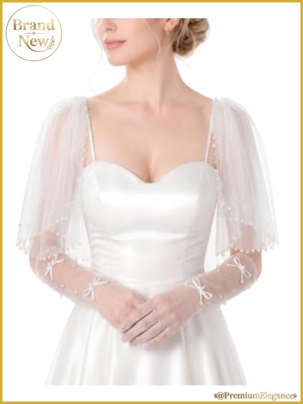 Detachable Tulle Sleeves with Pearl Gloves for Wedding Bridal Shawl